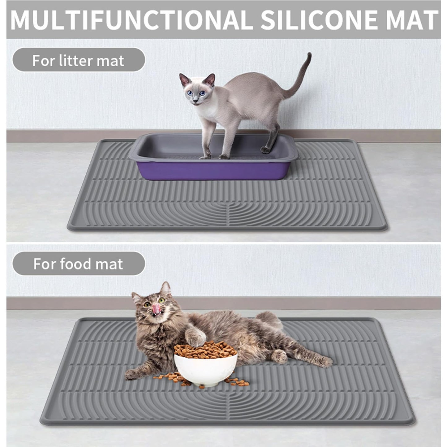 LZEXIN Cat Litter Mat, Extra Large Silicone Mat Litter Trapping Mat, Litter Box Mat Scatter Control for Floor Clean, Waterproof & Non-Slip Cat Supply & Accessory, Soft on Kitty Paws(Black, 40"x28")