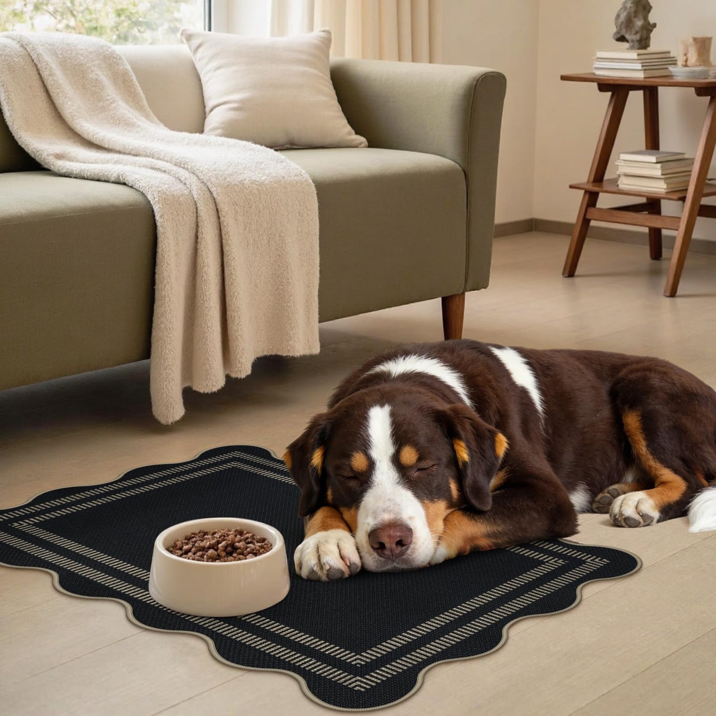 Leccod Kitchen Rugs Non Slip Washable, 17.3"x30" Cushioned Scalloped Rug Kitchen Mats for Floor, Absorbent Imitation Linen Braided Standing Mat for Sink Laundry Kitchen Decor