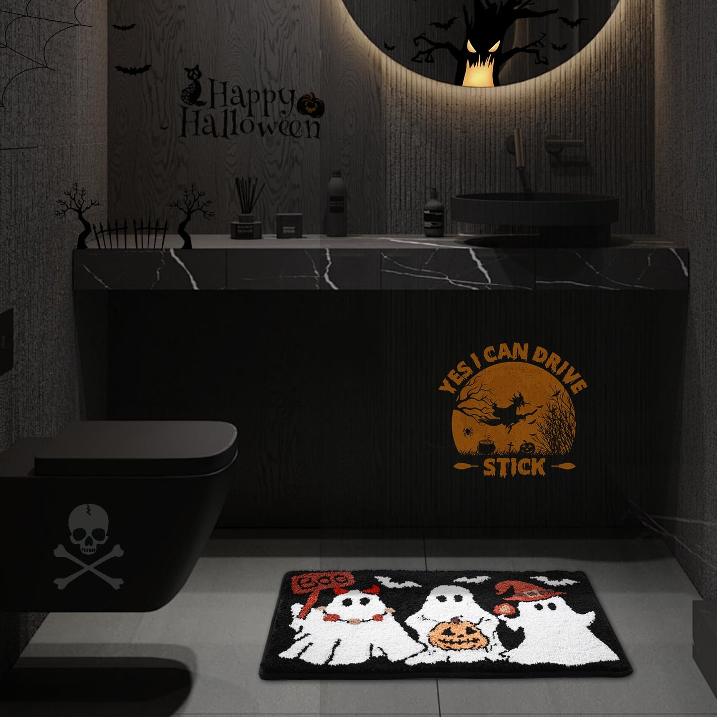 Ghost Bath Mat 16x24 Inch, Soft and Absorbent Tufted Halloween Bathroom Rug Non Slip Washable, Halloween Bathroom Boo Decor Rug Holiday Decorations