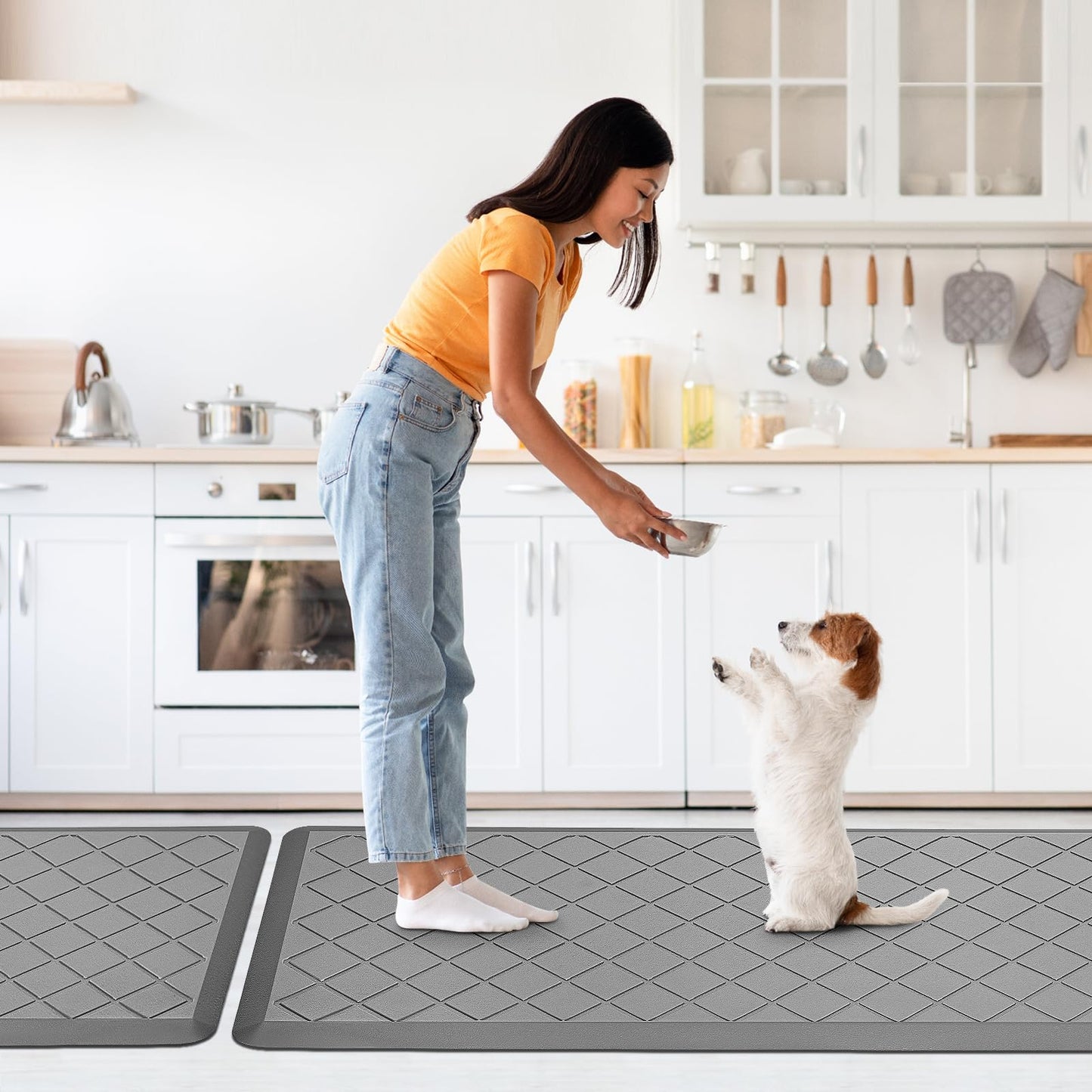 WEZVIX Cushioned Kitchen Mat 2 PCS, Anti Fatigue Kitchen Rugs, Heavy Duty Non-Skid, Ergonomic Comfort Foam Kitchen Floor Mat for Home, Office, Sink, Laundry - Grey
