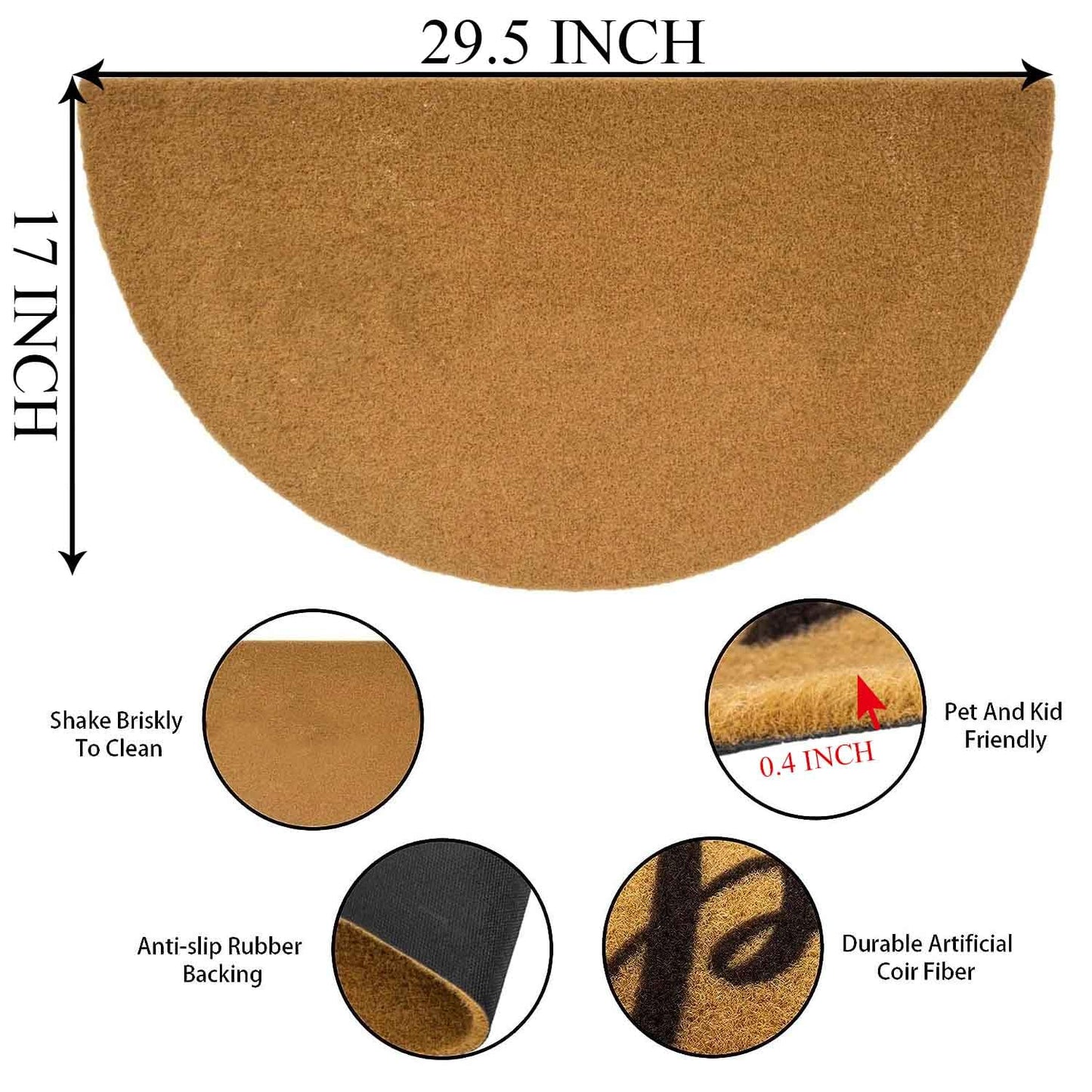 Funny Dog Half Round Doormat, Dogs Welcome People Tolerated Welcome Mat, 29.5"x17" Faux Coir Entryway Rug, Low Profile Non-Slip Outdoor Indoor Floor Carpet for Pet Lovers