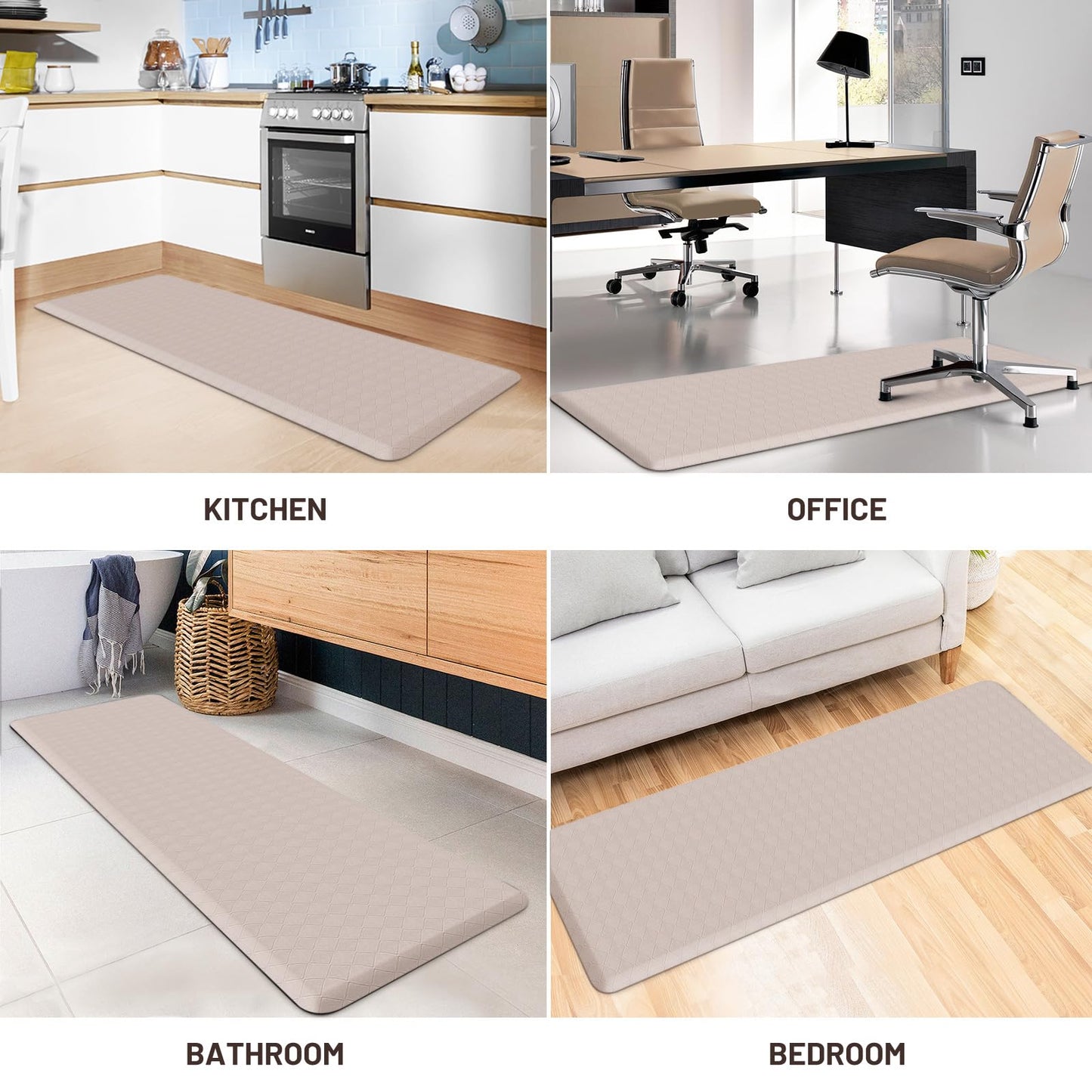 HappyTrends Kitchen Runner Rugs Anti-Fatigue mats,17.3"x 60",Non Slip Waterproof Ergonomic Comfort Mat for Kitchen, Floor Home, Office, Sink, Laundry,Khaki