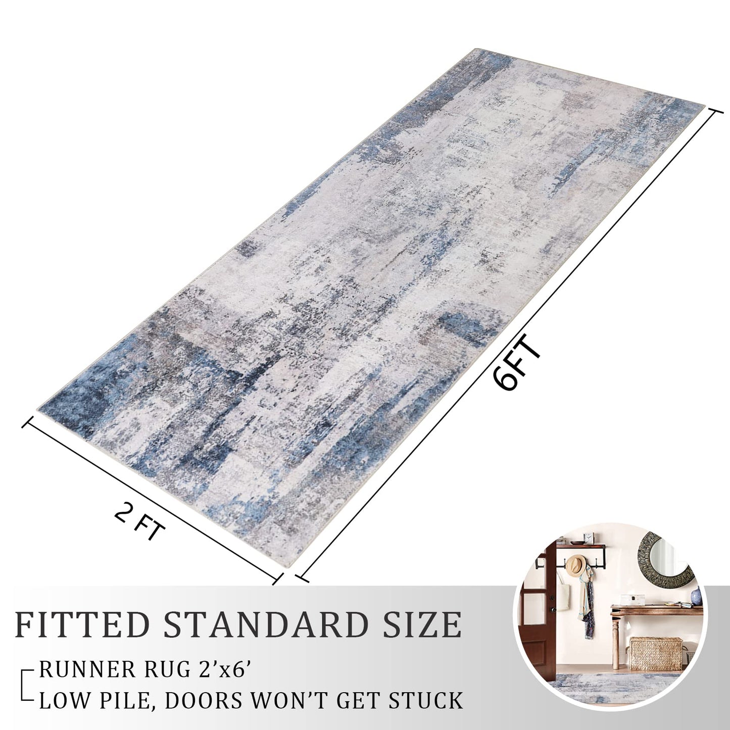 famibay 2x6ft Hallway Runner Rug with Rubber Backing Modern Abstract Washable Rug Runner Soft Fluffy Low Pile Floor Runners Non Skid Floor Carpet Runners for Hallways Entryway Bathroom Kitchen