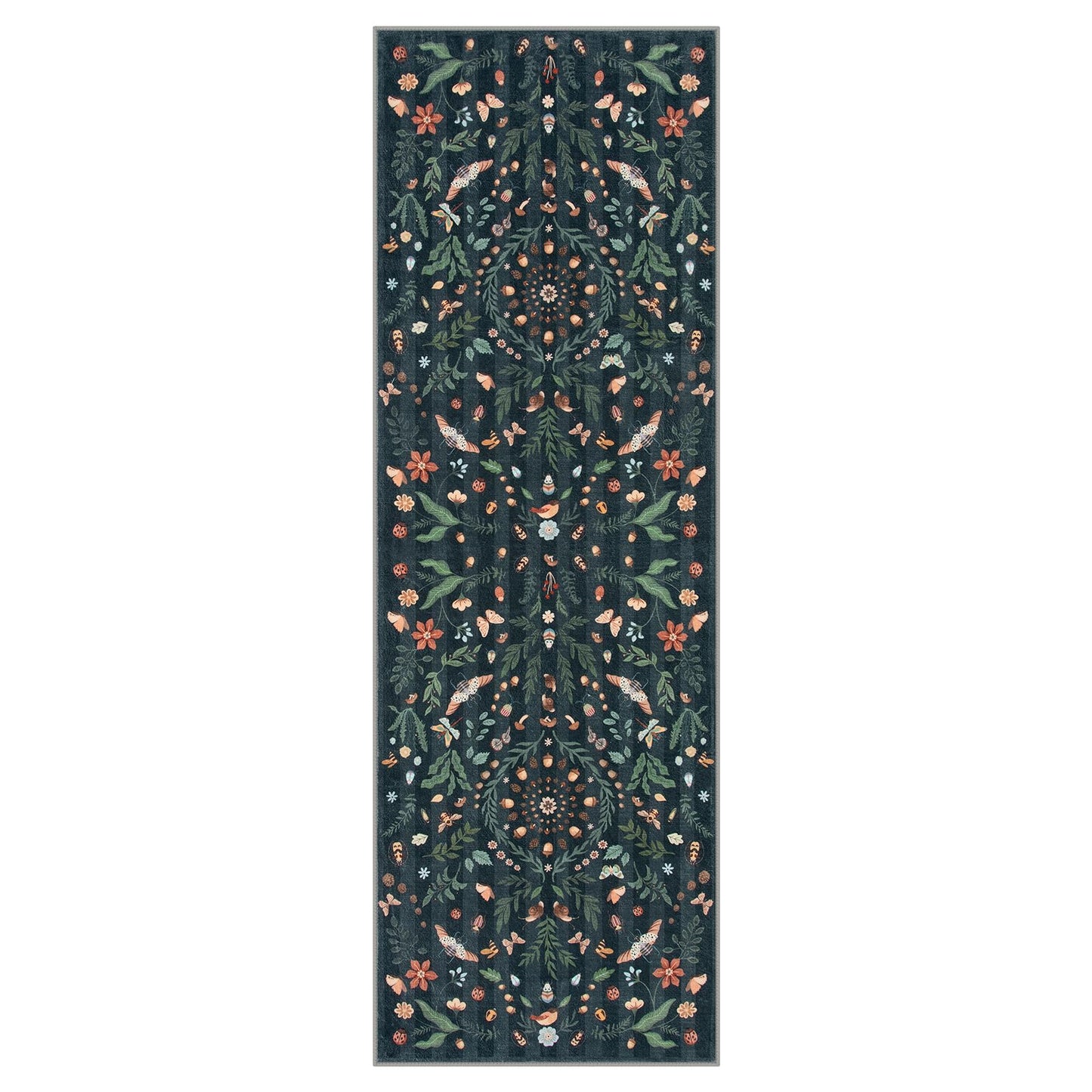 Lahome Washable Insect Botanical 2x6 Runner Rug for Entryway - Machine Washable Non-Slip Hallway Runner Rug, Black Boho Low Profile Soft Faux Wool Carpets for Bedroom, Hallway, Laundry, Kitchen