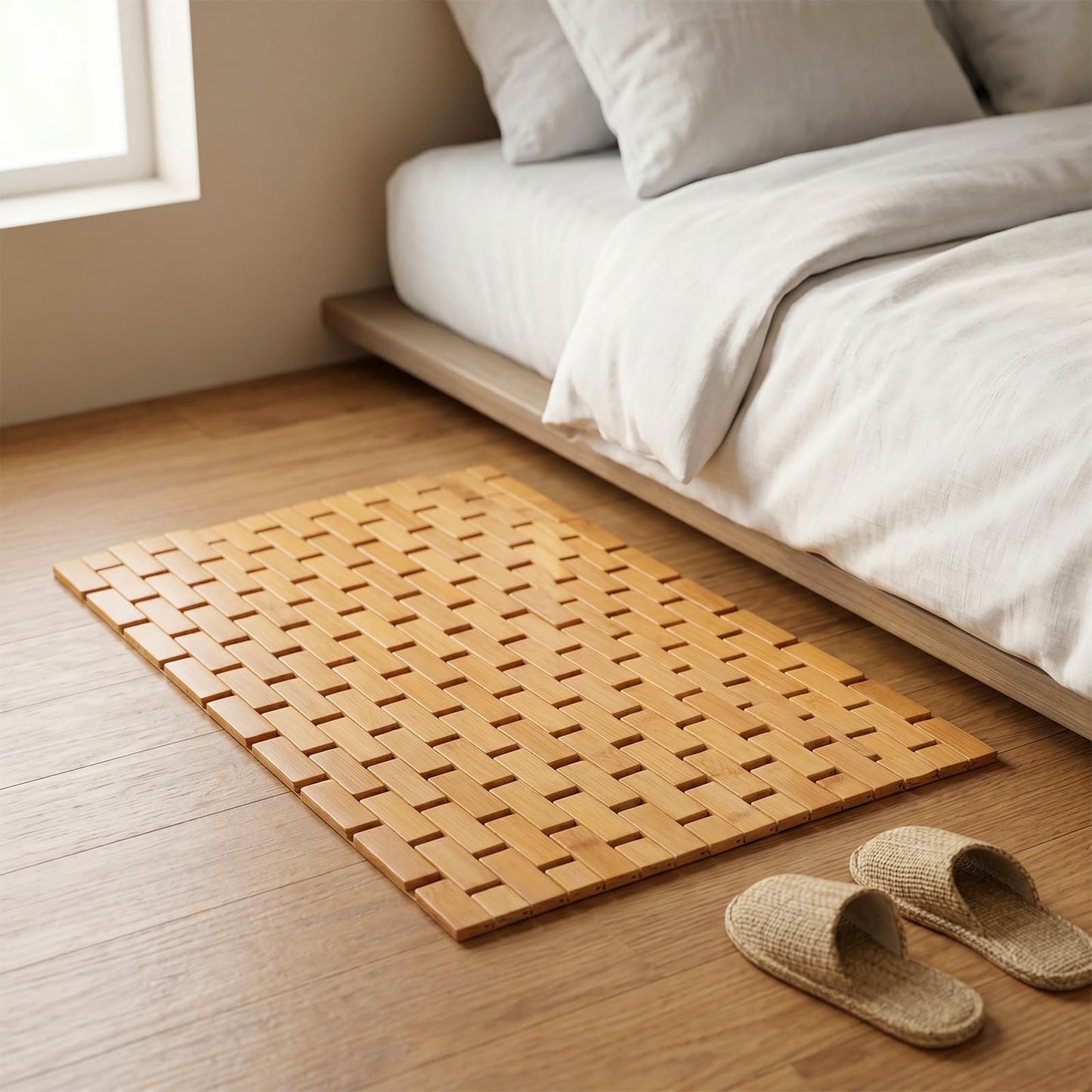 SOUJAP 2 PCS Bamboo Bath Mat, 23.6 x 15.7 Inch, Wooden Shower Floor Mat for Kitchen, Bedroom, Bathtub
