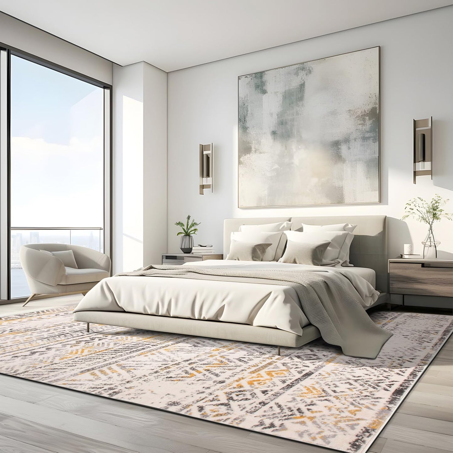 Rugshop Geometric Boho Perfect for high Traffic Areas of Your Living Room,Bedroom,Home Office,Kitchen Area Rug 7'10" x 10' Yellow