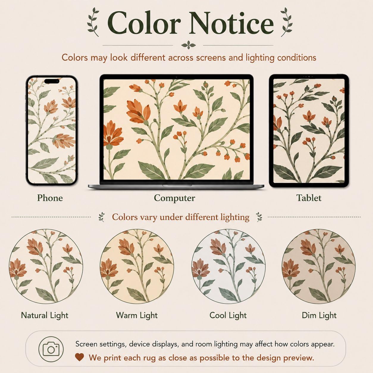 OWUFFY Round Rug 2' Washable Circle Rug Non Slip Low Pile Boho Floral Circular Rug for Bedroom, Bathroom, Entryway, Room, Office, College Dorm