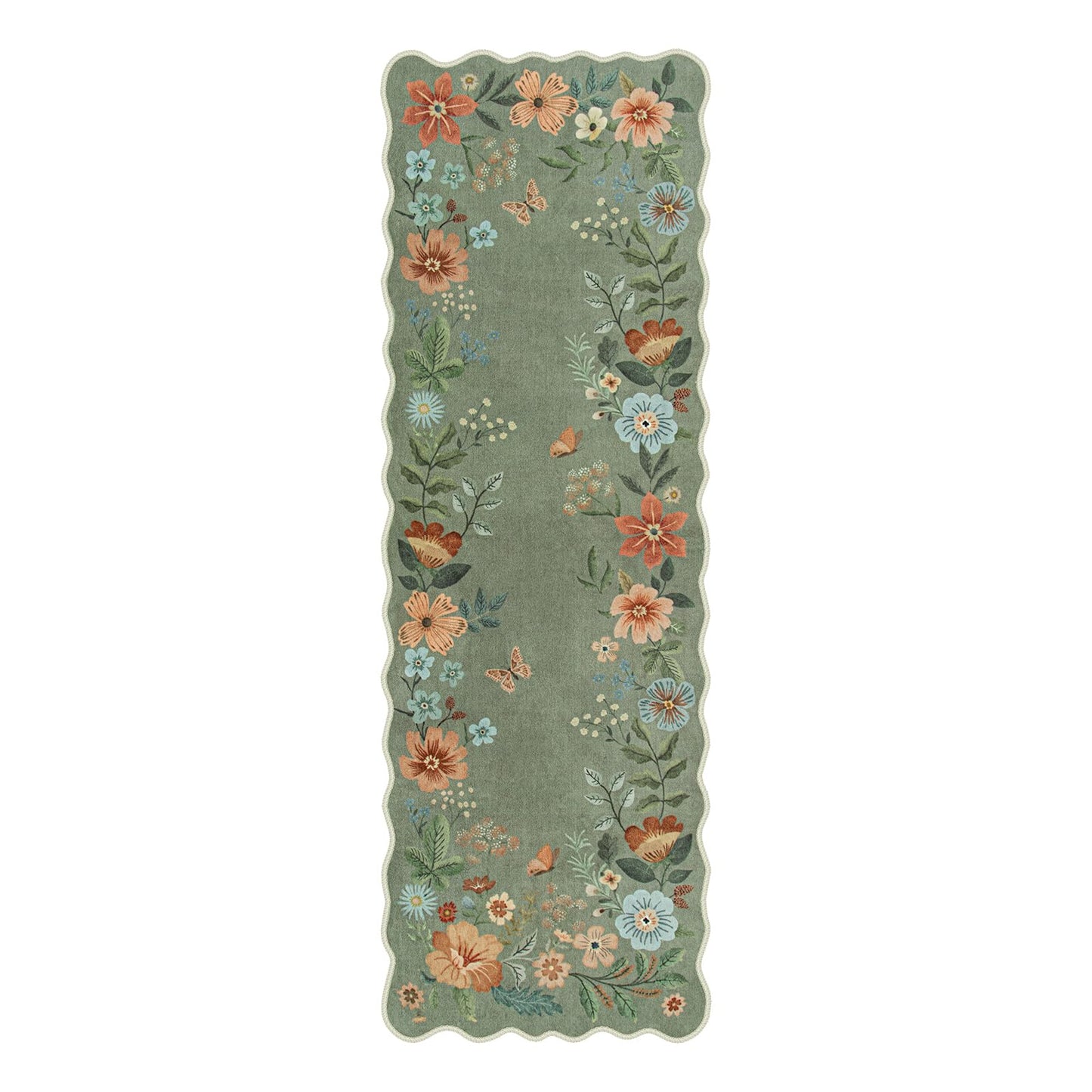 Lahome Floral Runners for Hallways, 2X6 Kitchen Runner Rug Ultra-Thin Soft, Non-Slip Hallway Rug Stain Resistant Boho Low-Pile Carpet for Laundry Bathroom Bedroom Flore (2x6ft,Green)