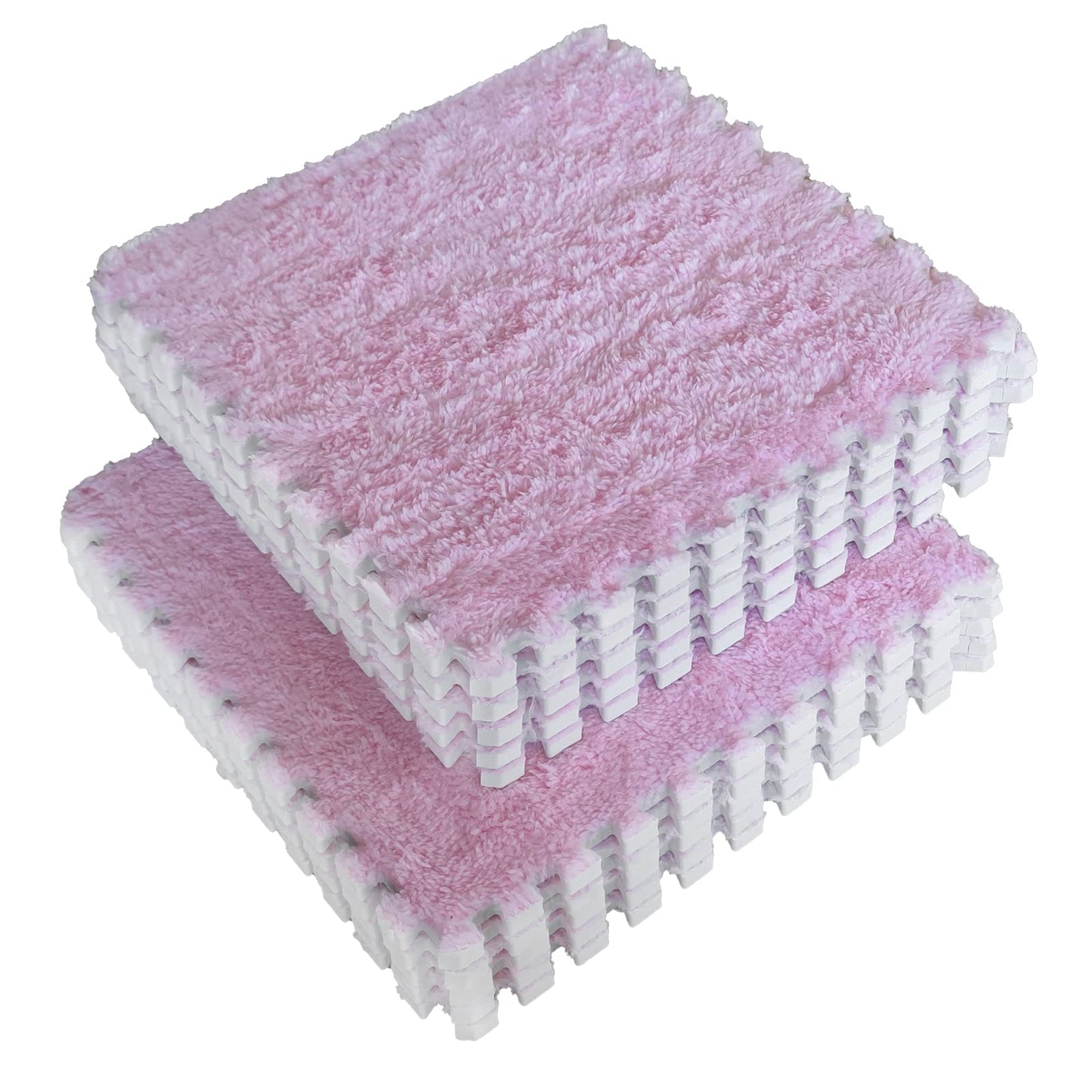16 PCS Plush Interlocking Carpet Tiles, 0.6" Thick Soft Foam Floor Mat for Baby Crawling, Kids Playroom, Nursery, Bedroom, Living Room & Home Office, Non-Slip Puzzle Floor Tiles(11.8ft, Pink)