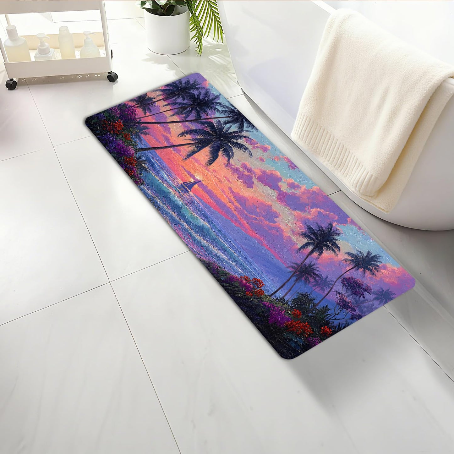 ANNA QUEEN Pink Sunset Laundry Room Rug 20x47 Inch – Non Slip Pink Sunset Mat for Laundry Room, Kitchen, Entryway, Holiday Decor