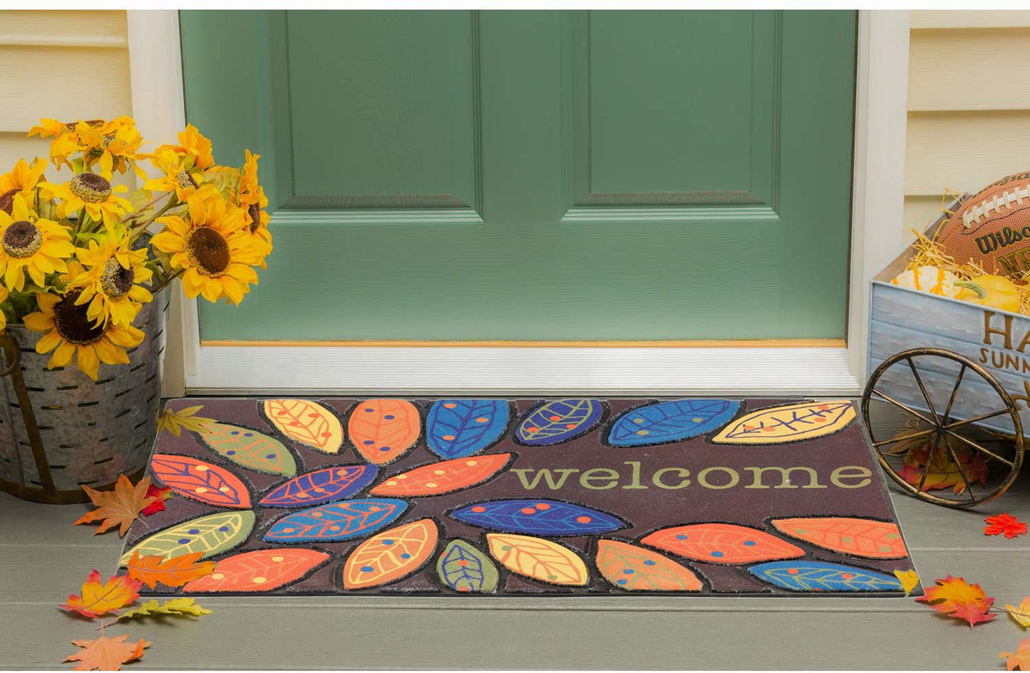 CHICHIC Door Mat, Welcome Mat 17x 30 Inch Front Door Mat Outdoors for Home Entrance Outdoors Mat for Outside Entry Way Doormat Entry Rugs, Heavy Duty Non Slip Rubber Back Low Profile, Leaves