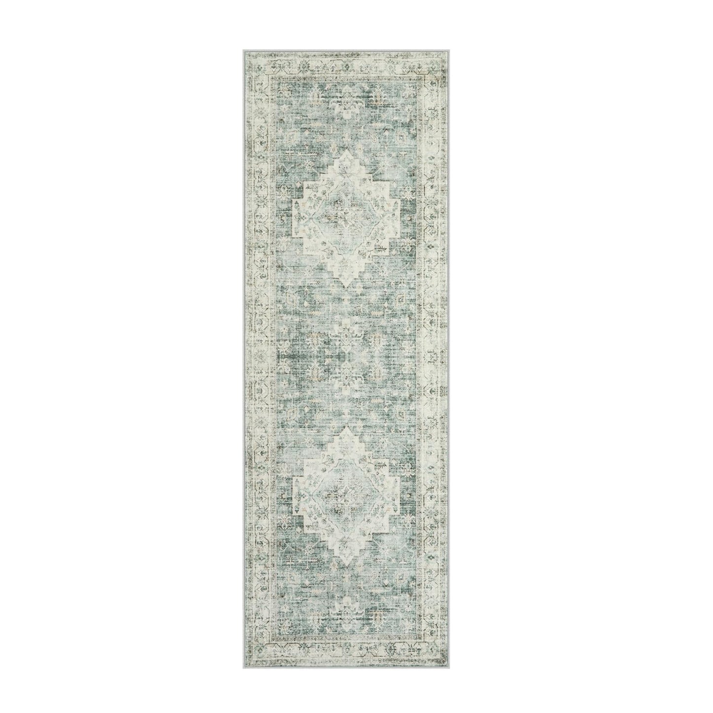 LIVEBOX Washable 2x6 Runner Rug for Bathroom, Non Slip Kitchen Mats for Floor Entryway, Boho Indoor Front Door Mat Low-Pile Runners for Hallways, Farmhouse Rugs for Laundry, Sage Green