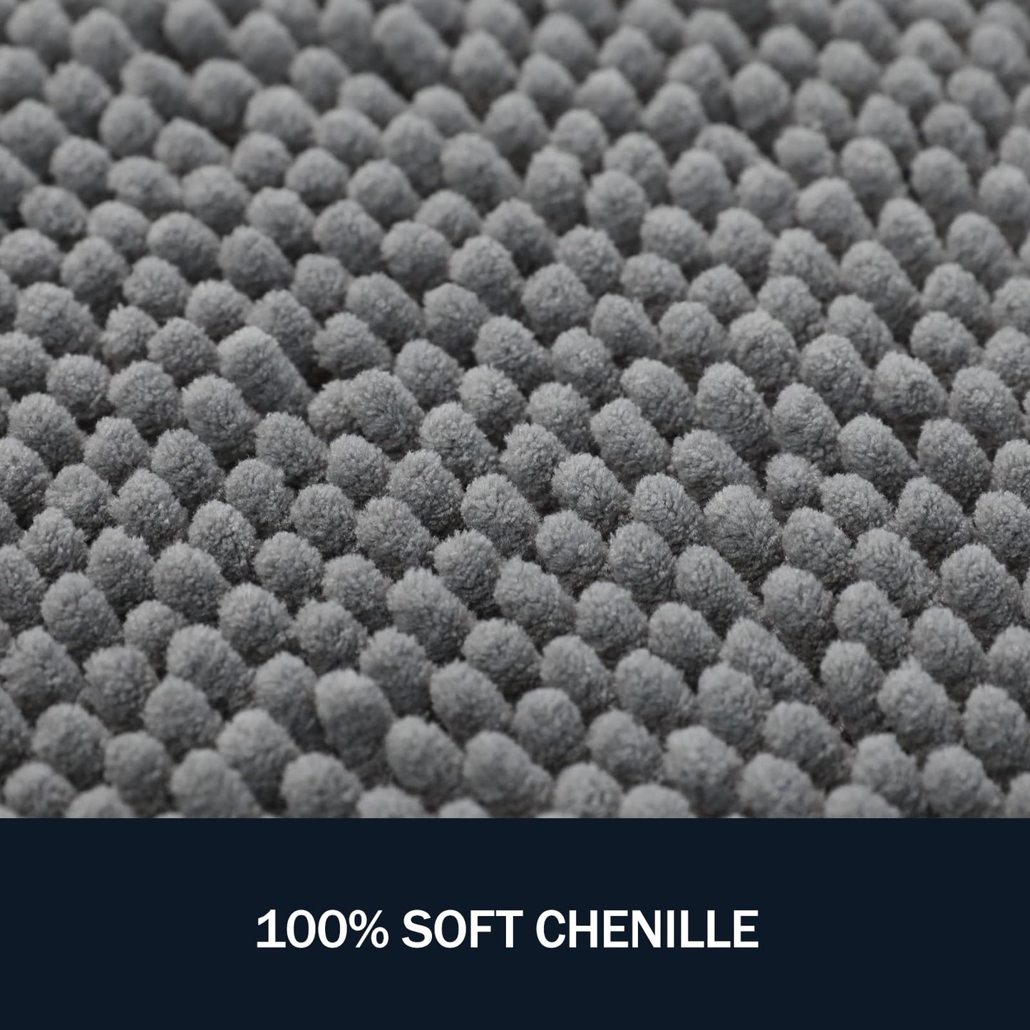 LINLA 3 Pieces Bathroom Rug Set, Absorbent Non Slip Chenille Bath mat, Thick Plush Chenille Carpet Mats Set,Washable Dry Quickly with U-Shaped Toilet Mat for Tub, Shower(Grey)