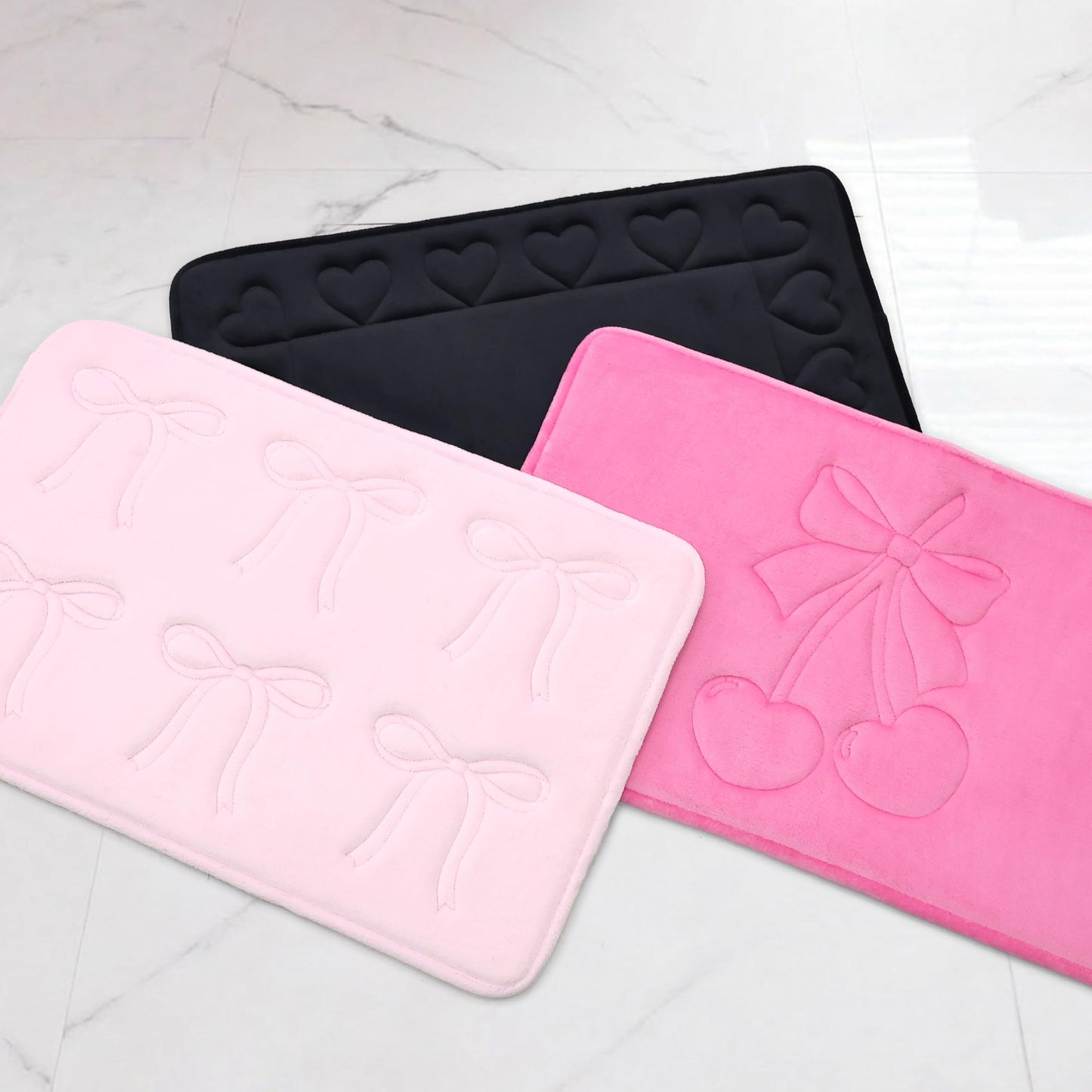 Juicy Couture Quilted 2-Piece Memory Foam Bath Mat Set 17" x 24" / 20" x 32" Clara Bows Light Pink Skid-Resistant Bath Rug Set