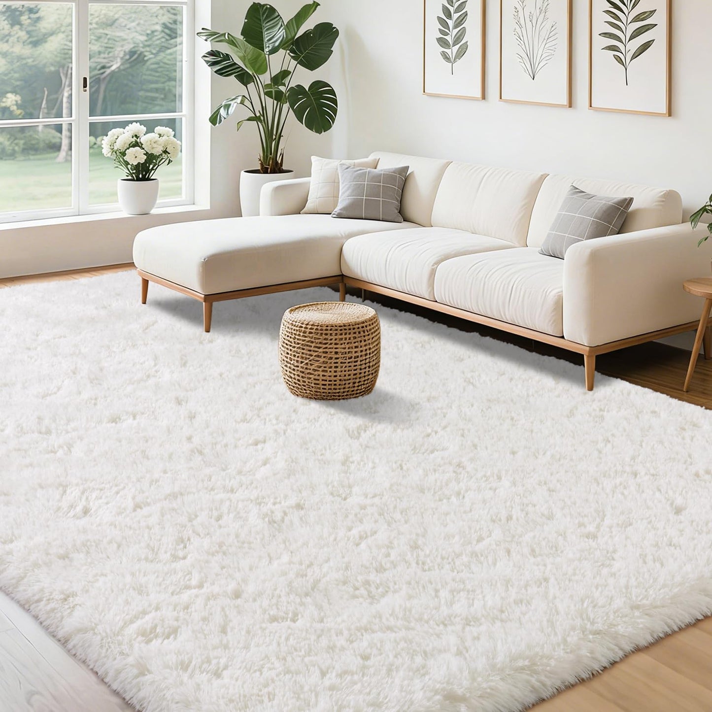 PIPABOBO Cream White 10x14 Rugs for Living Room, Ultra Soft Fluffy Area Rug for Bedroom, Large Furry Shaggy Floor Carpet Non-Slip for Nursery Kids Room Dorm Home Decor