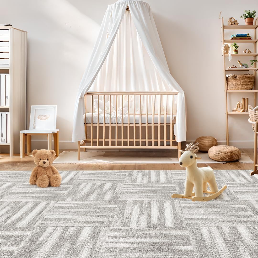 GEMBED Modern Area Rug - 5'x7' Machine Washable Rug for Bedroom Living Room, Soft Non Slip Non Shedding, Geometric Style Rugs for Home Decor, Nursery, Playroom, Teen Dorm, Grey