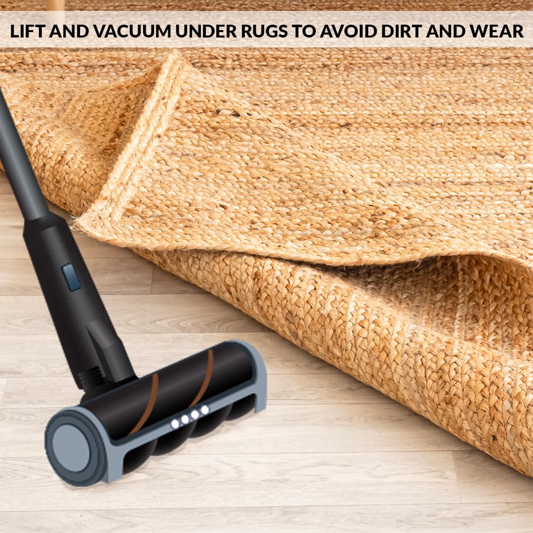 HOMEMONDE Handwoven Jute Area Rug - 4 feet Round Natural Yarn Loom Braided Rug - Eco-Friendly Boho Farmhouse Reversible Design for Bedroom, Living Room, and Kitchen (Natural)