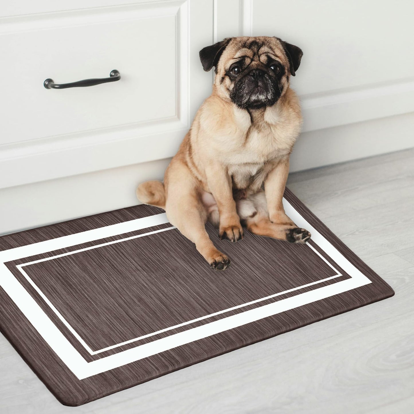 OnesCosy Anti Fatigue Kitchen Mat Set of 2, Brown Kitchen Floor Mat, Waterproof Cushioned Rug, Non Slip Washable Memory Foam Mat for Standing, Sink, Stove, Border, 17.3"x27.6"+17.3"x47.2"