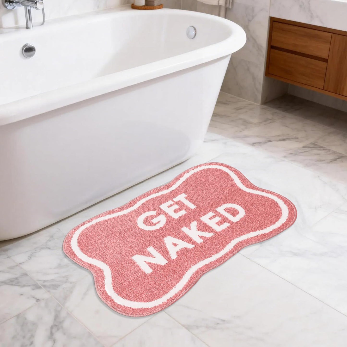 BSSN Get Naked Bath Mat, 16" x 24" Cute Pink Bathroom Rug, Ultra Absorbent Microfiber Tufted Bath Mat, Non-Slip & Machine Washable, Small Fun Aesthetic Decor Rug for Bathroom, Shower, Sink