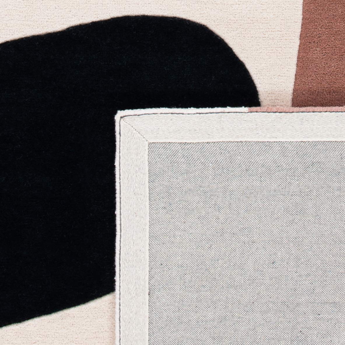 SAFAVIEH Fifth Avenue Collection 8' x 10' Beige / Black FTV119B Handmade Mid-Century Modern Abstract Wool Area Rug