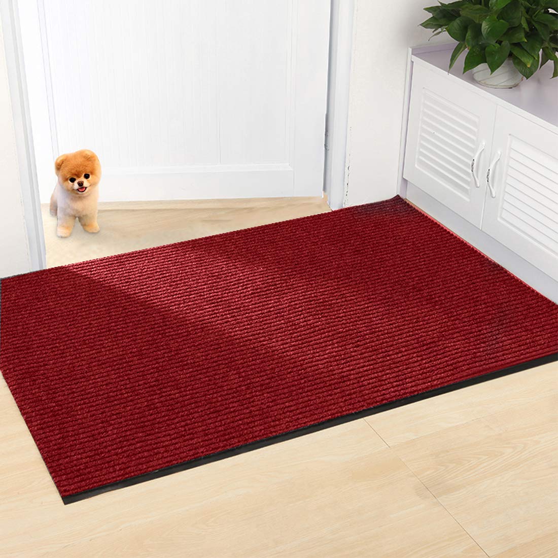 MYOYAY 3x10ft Brush Step Entrance Mat Heavy Duty, Commercial Grade Door Floor Mats Tough Entry Collection Slip Skid Entrance Mat with Rubber Backing Indoor Outdoor Rug Dark Red