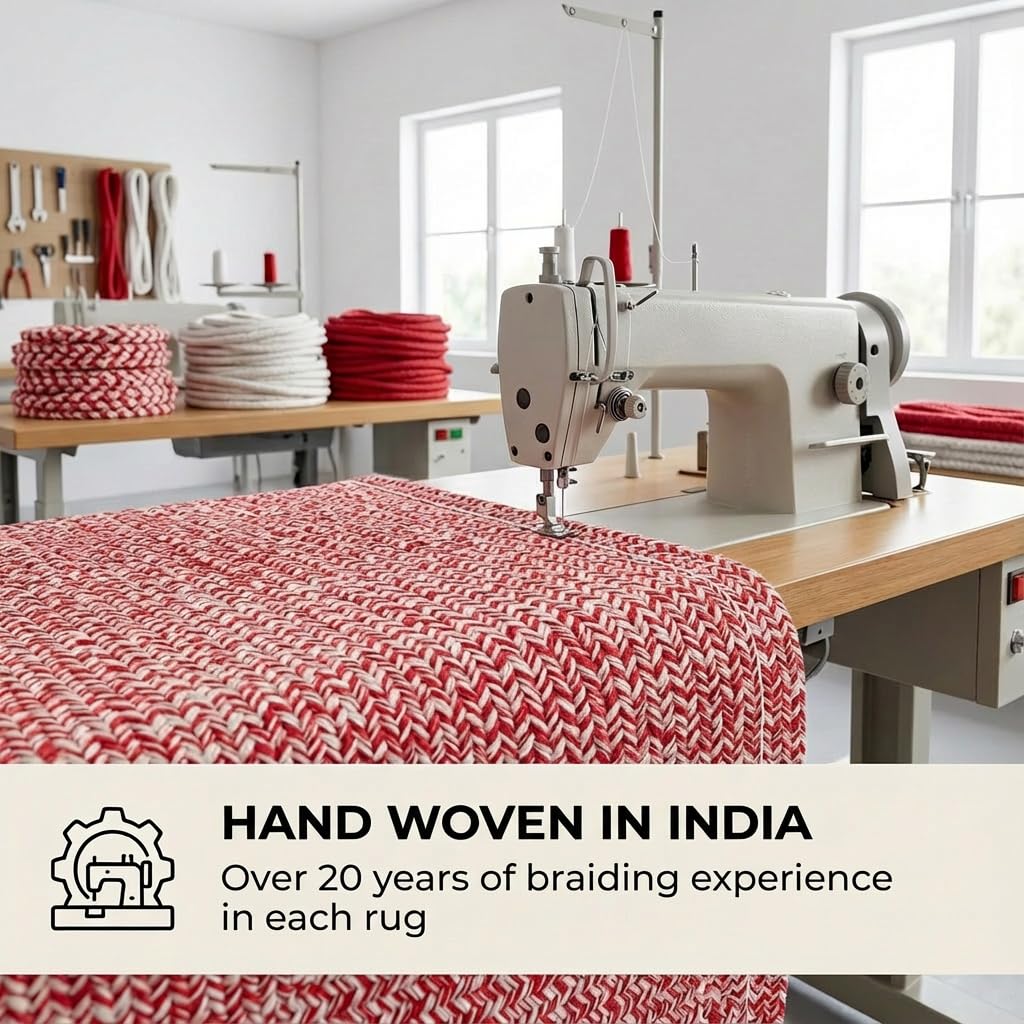 Super Area Rugs Farmhouse Braided Rug Cotton Kitchen Reversible Carpet, Red & White, 2' X 3' Rectangle