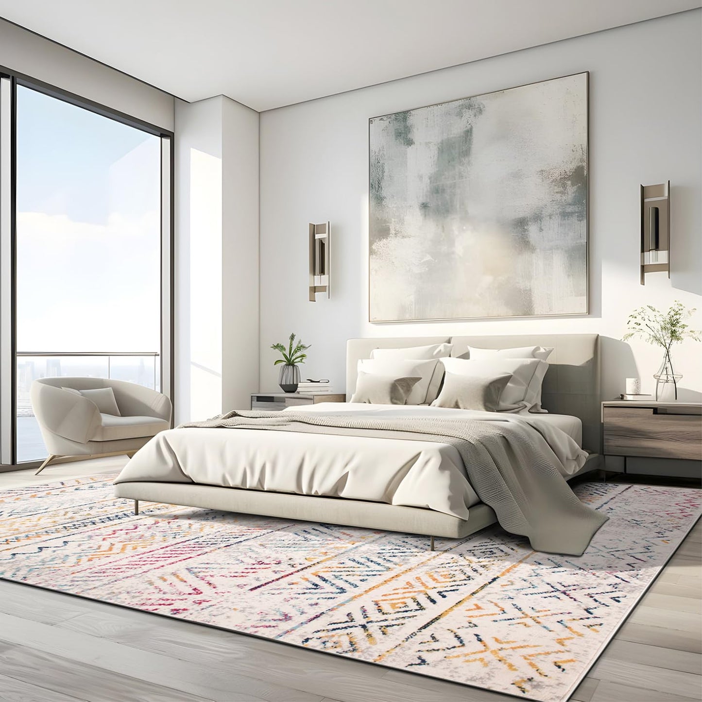 Rugshop Geometric Boho Large Area Rug – Multi Tribal Pattern, Perfect for Living Room, Dining Room, Office, 8x10