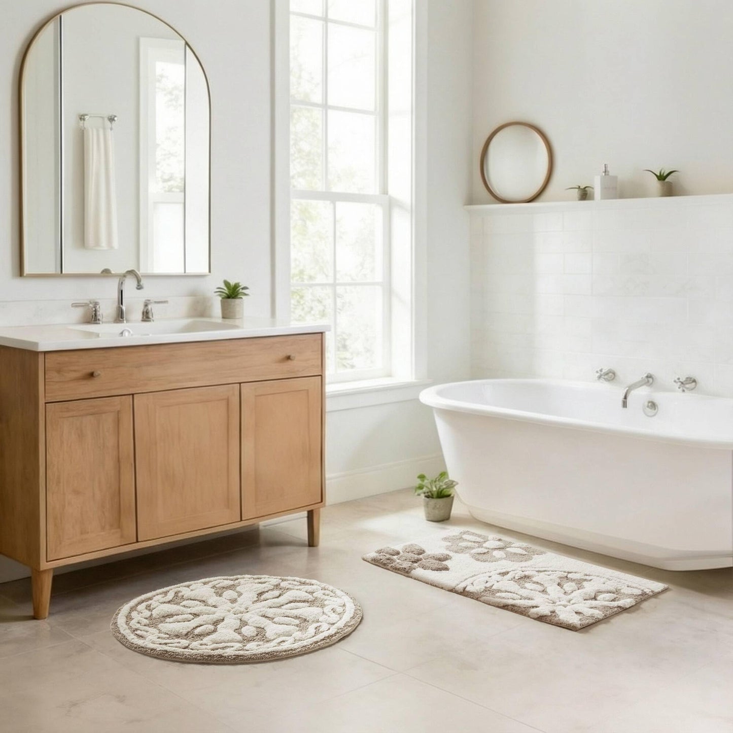 Madison Park Casablanca 100% Cotton Tufted Bathroom Rugs Luxurious Plush Medallion Floral Pattern Bath Mat Absorbent, Quick Dry, Spa Design Shower Room Décor, Rectangle 20" x 30", Taupe