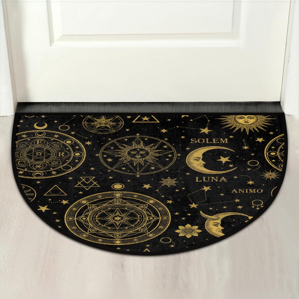 Half Circle Door Mat - Gothic Celestial Sun Moon Absorbent Non-Slip Half Round Entryway Area Rug - Soft Cute Semicircular Washable Carpet for Bathroom Bedroom Kitchen, 36"x24"