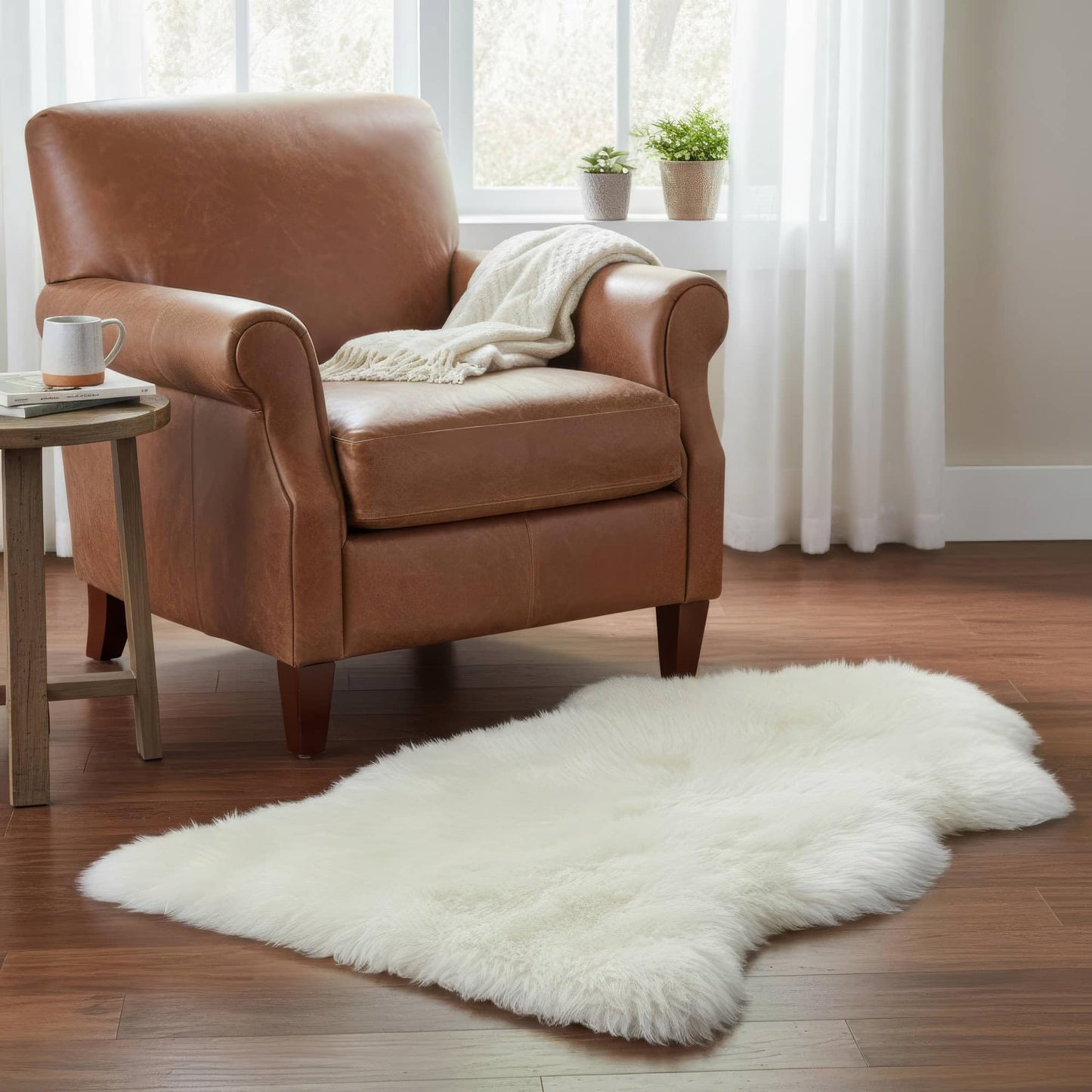 Premium Genuine Fur Sheepskin Rug - Real N.Z. 100% Sheepskin Natural Luxury Fluffy Lambskin Fur Area Rug - Seat Cover for Sofa Chair and Bedroom - 2' W x 3'L - Natural Creamy White Wool