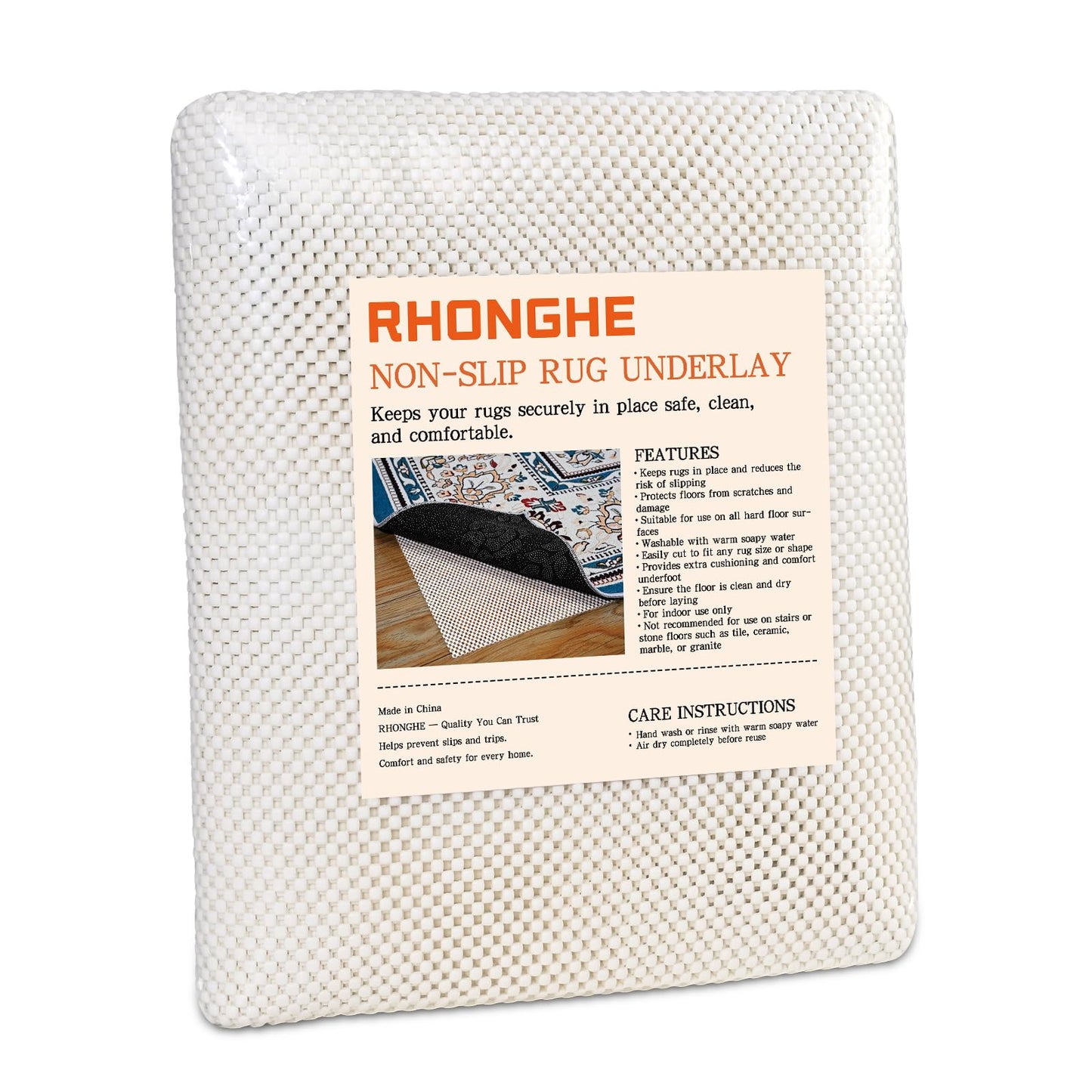 Non Slip Rug Pad Gripper 6X9 FT for Hardwood Floors, Eco-Friendly Anti Skid Mat Under Area Rugs, Keeps Rugs Safe and Flat, Odorless Cushioned Pad for Floor Protection, Easy to Trim Multi-Use Mat