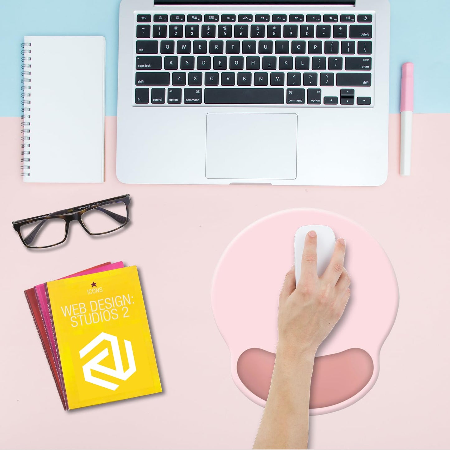 LONNAONE Wrist Rest Support Mouse Pad,Ergonomic Memory Foam Mouse Mat 9x10in Non-Slip Rubber Base Pain Relief Mousepad for Computer, Laptop(Loverly Pink Foam)