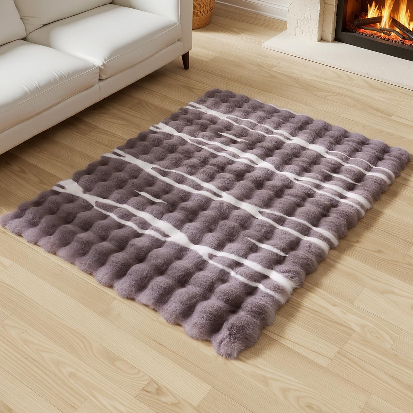 LLMolly 3x5-foot Synthetic Rabbit Fur Rug, Multicolor Bubble-Patterned Velour Design. Soft, Plush, Slip-Resistant, and Machine Washable. Ideal for Living Rooms and bedrooms as a Rectangular Area Rug