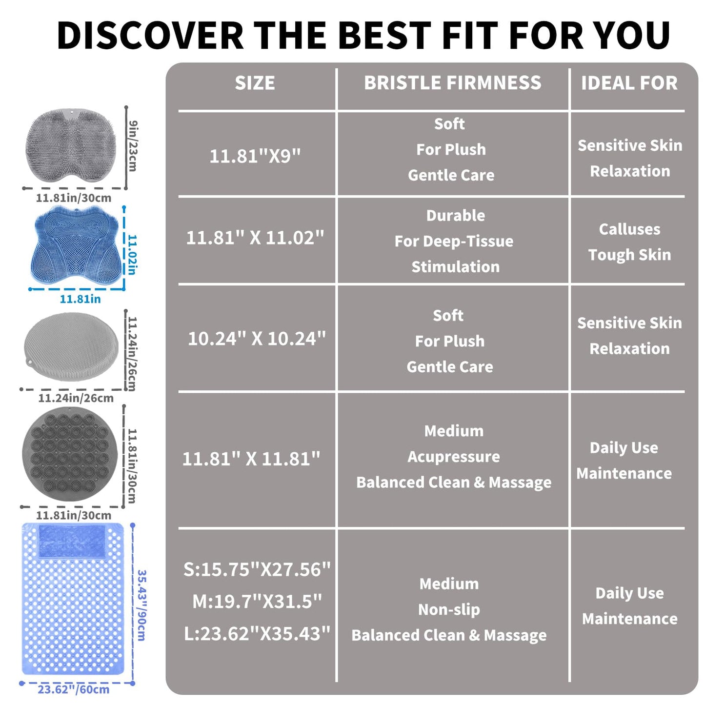 Merleu Shower Foot Scrubber Mat with 3 Types of Upgraded Brushes for Massage, Shower Back Scrubber with Micro Suction Cups,Back Washer,Shower Scrubber for Body at Home Spa (Gray)
