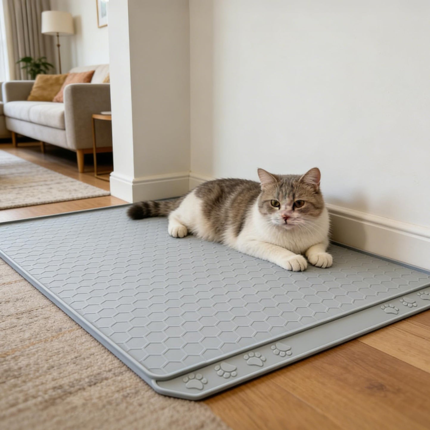 Tisoloow Silicone Large Cat Mat for Litter Box Waterproof 34" X 22" Trapping Mat for Kitty Litter Box Easy to Clean Scatter Control Non-Slip Durable Pad for Floor Black