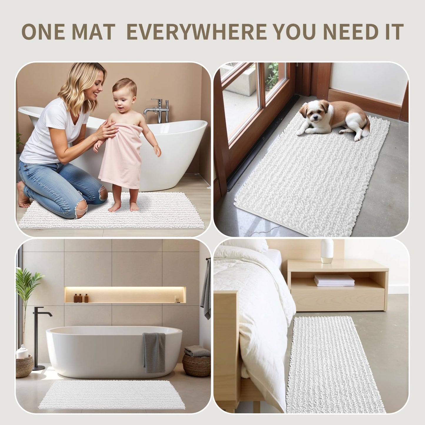 Ruggnovea White Toilet Rugs U Shaped Washable, 24x24 Contour Bath Rugs for Toilet, Luxury Ultra Soft Chenille U-Shaped Toilet Rug, Non Slip Absorbent Machine Washable Bathroom Mat for Toile