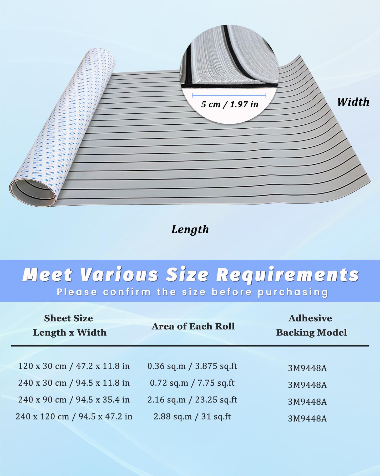 KXKZREN EVA Foam Boat Decking with 3M Adhesive Backing - Strong Self-Adhesive Faux Teak Flooring Sheet 47.2" x 11.8" Anti-Slip Marine Mats for Motorboat Jon Boats Yacht Kayak