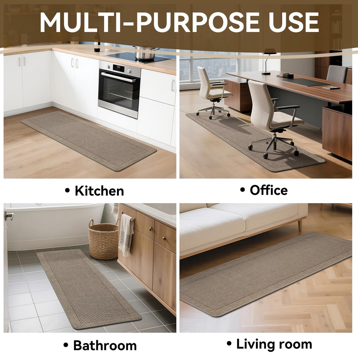 QiCaiJia Kitchen Mats for Floor, 17''x30'' Washable Non Slip Absorbent Kitchen Mat, Braided Kitchen Runner Rug, Kitchen Sink Rug, Brown