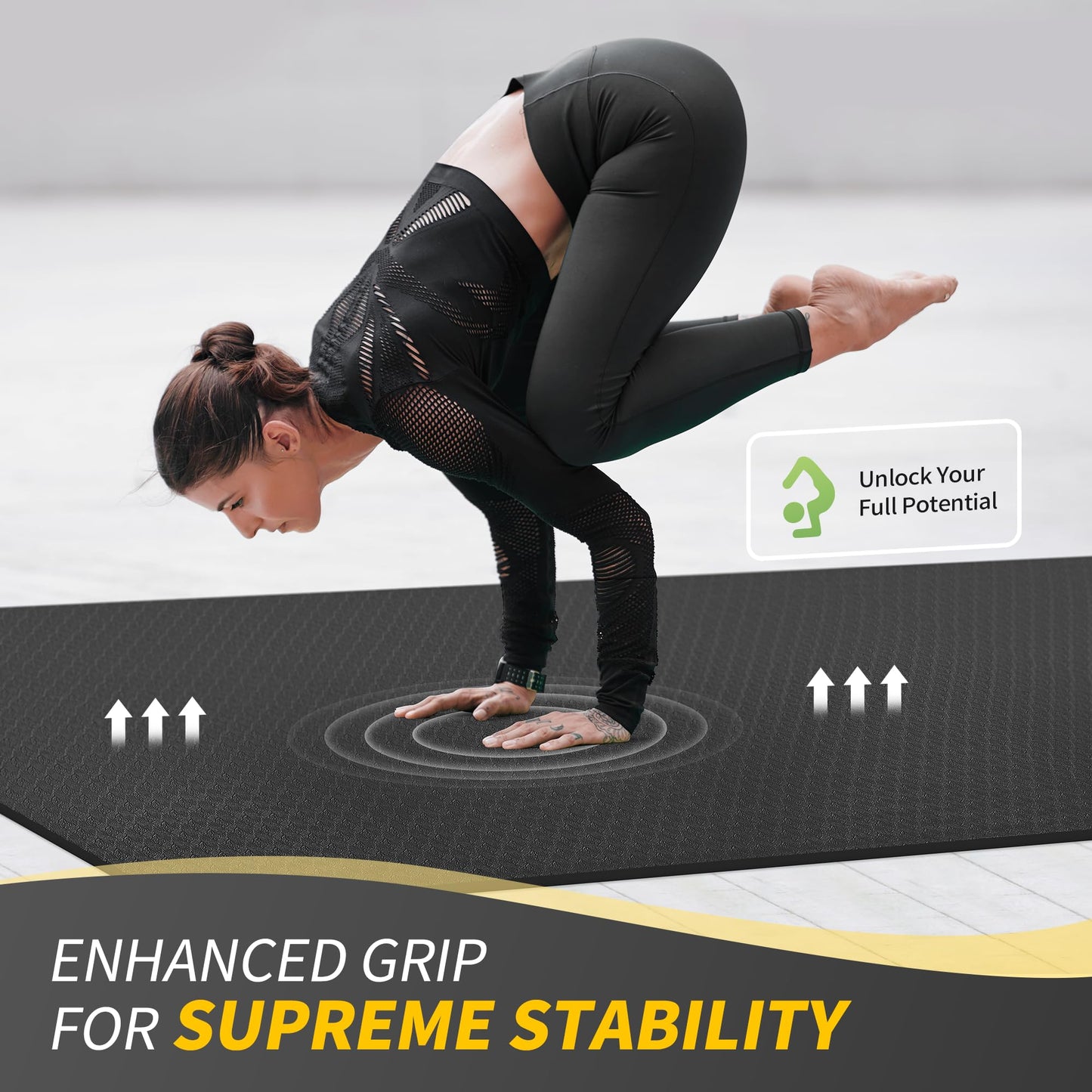 CAMBIVO Large Yoga Mat (6'x 4'), Extra Wide Workout Mat for Men and Women, 1/3 &1/4 Thick Exercise Fitness TPE Mat for Home Gym, Yoga, Pilates, Workout (Black),6mm