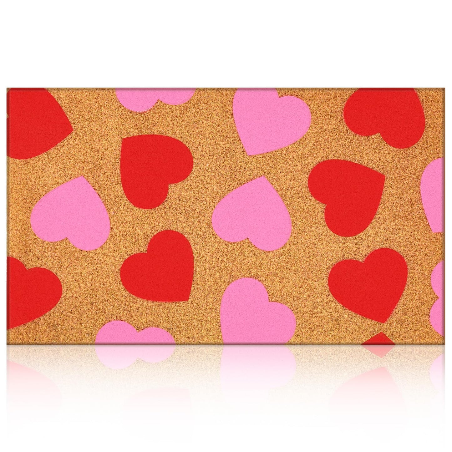 Tinideya Valentine's Day Door Mat Coir Doormat Valentine's Day Rug Front Mat Red Pink Heart Rectangle Entrance Door Rug for Indoor with Non-Slip Bottom Lining for Family Anniversary 16 x 28 Inches
