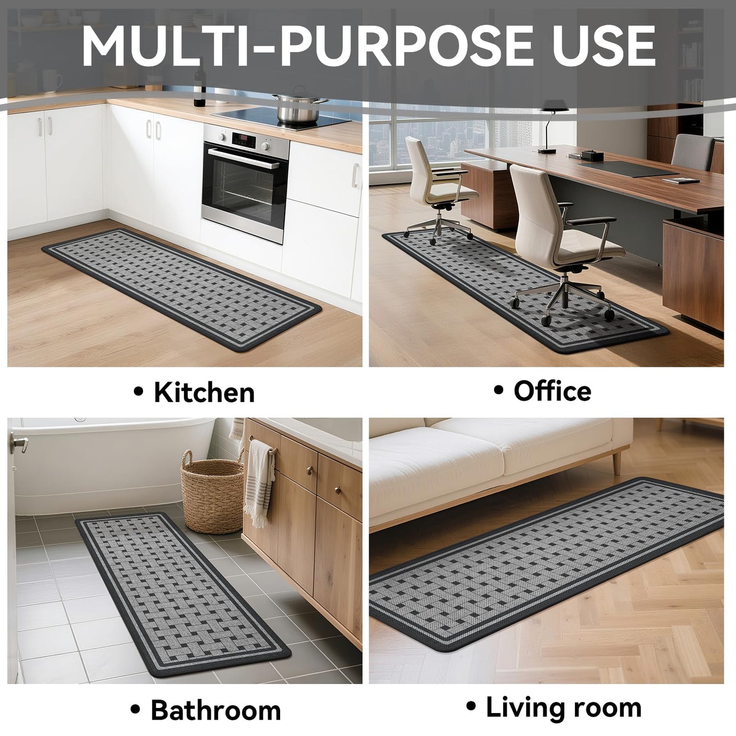 QiCaiJia Kitchen Mats for Floor, 17''x30'' Washable Absorbent Non Slip Kitchen Mat, Braided Kitchen Runner Rug, Kitchen Sink Rug, Grey