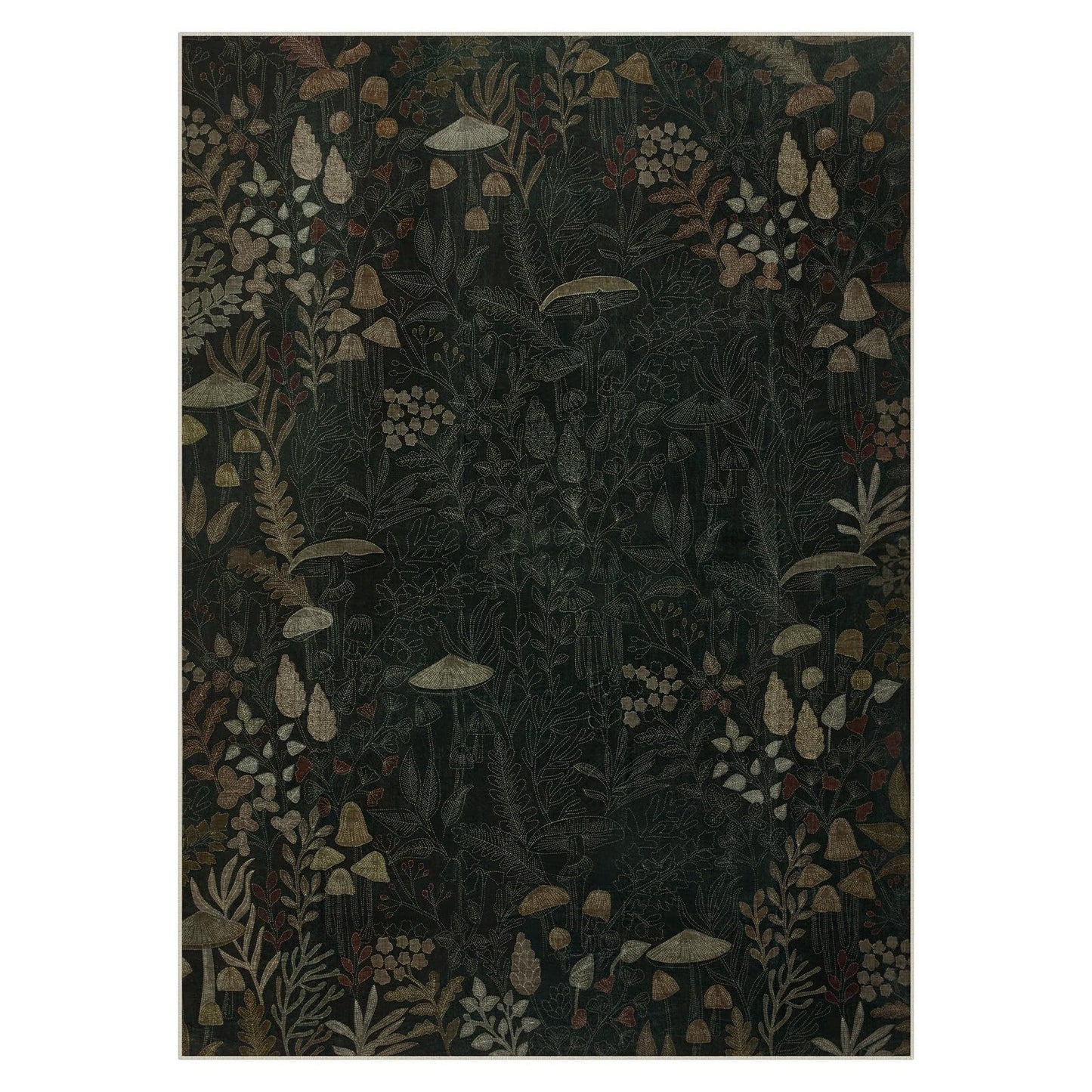 Joydeco Mushroom Washable 8x10 Area Rugs for Living Room, Boho Floral Bedroom Rug Non Slip, Soft Botanical Low-Pile Floor Indoor Throw Carpet for Dining Dorm Home Office, Black-Brown