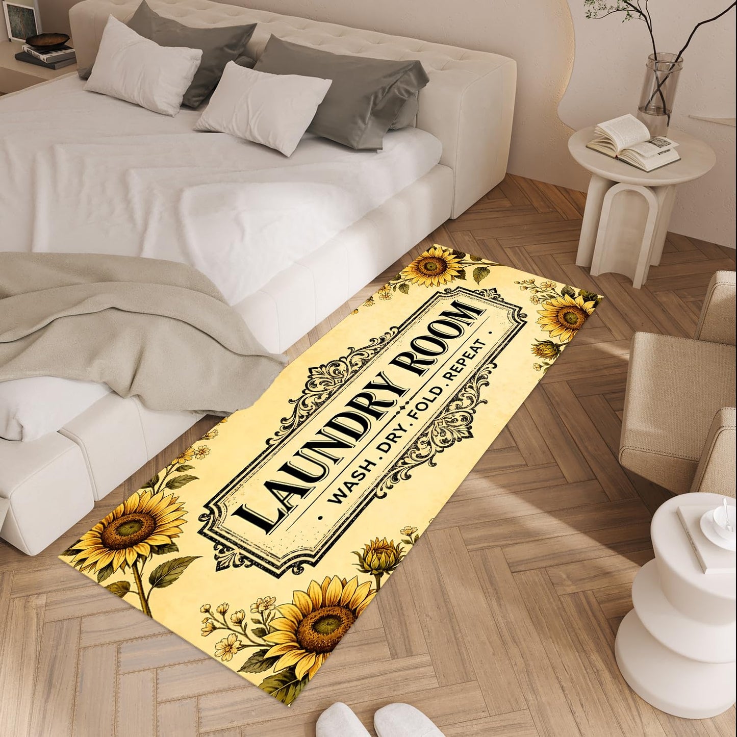 LEIWEIHOPE Sunflower Summer Runner Rug 20x47 inch Non-Slip Waterproof Laundry Room Rug Kitchen Runner Bathroom Mat with Festive Designs,Outdoor Indoor Entryway Floor Mat Home Decor