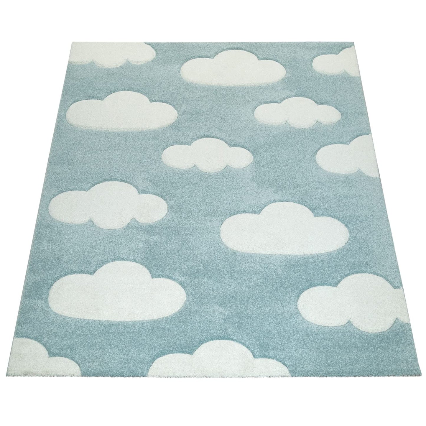 Paco Home Modern Kids Rug with Clouds in Blue Pastel for Nursery, Size: 4' x 5'7"