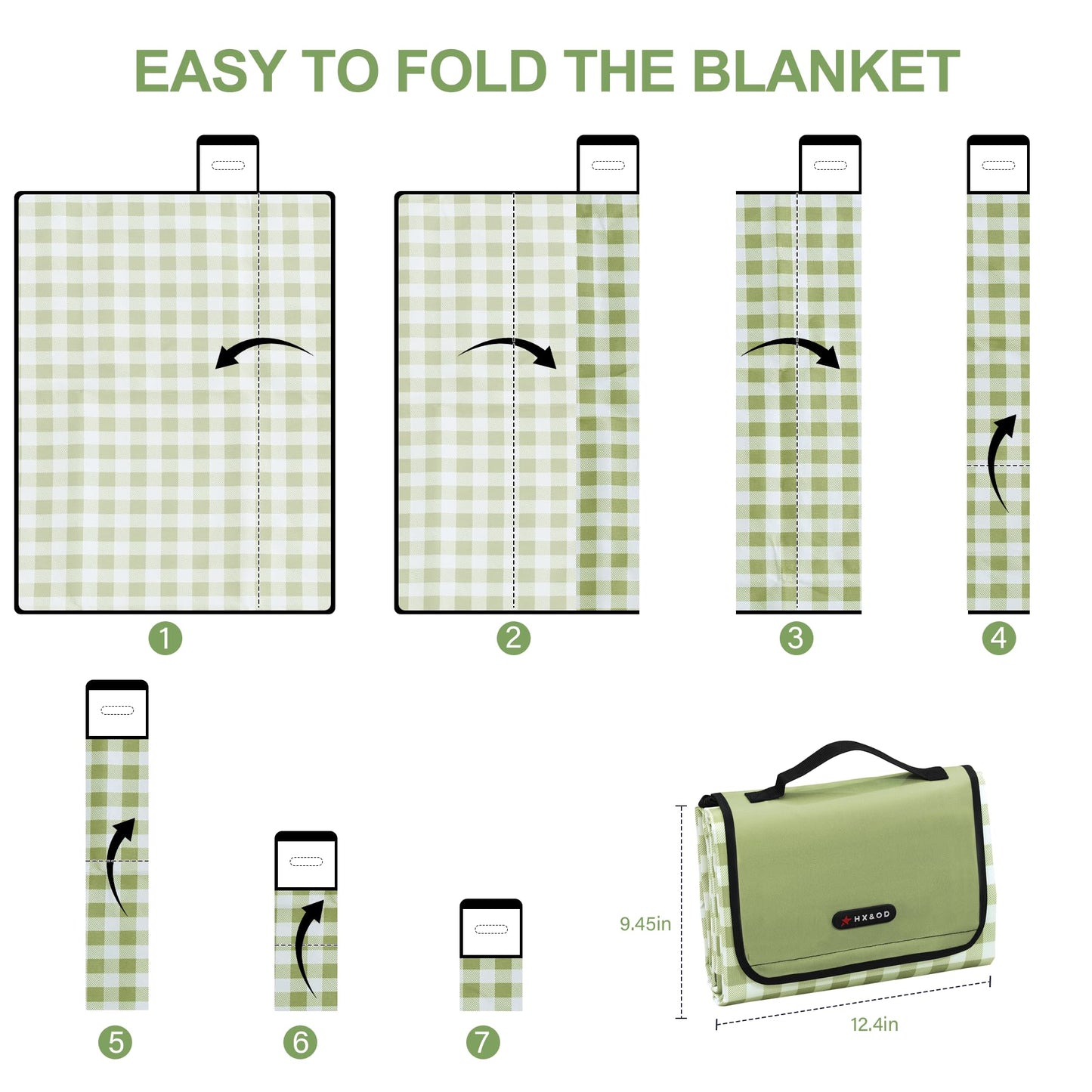 HX&OD Picnic Blanket Outdoor Extra Large Picnic Mat 80"X60" Camping Blanket Beach Blanket Foldable Waterproof Sand Mat Hiking Travel Family Concerts(Green)