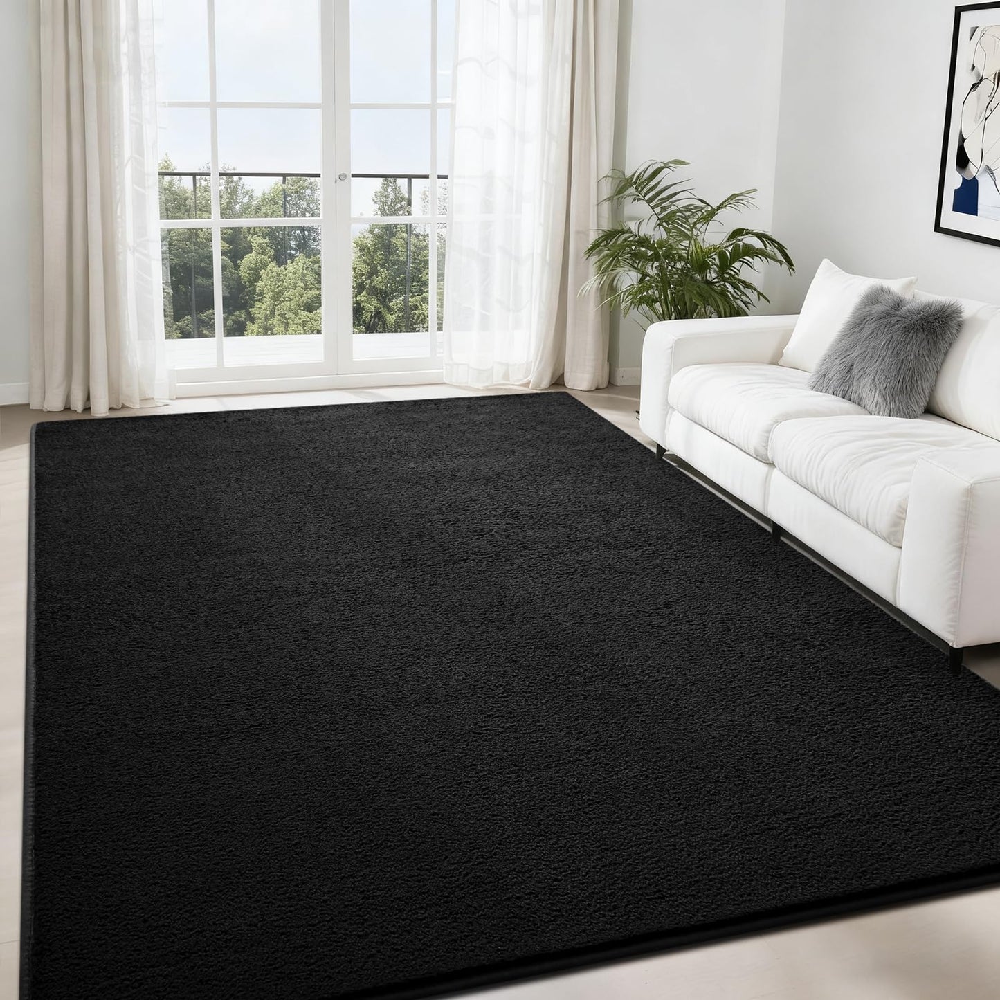 Nuttumico Large Modern Area Rugs for Bedroom Living Room, 4x6 Feet Black Rug, Thickened Memory-Foam Indoor Carpets, Minimalist Rug for Boys Girls, Soft, Non-Slip and Machine-Washable