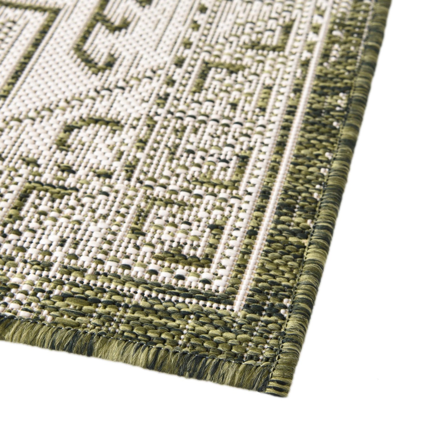 Rugs.com - Outdoor Aztec Rug – 8 Ft Square Green Indoor/Outdoor Rug – Washable Flatweave Area Rug for Patios, Decks, and Porches
