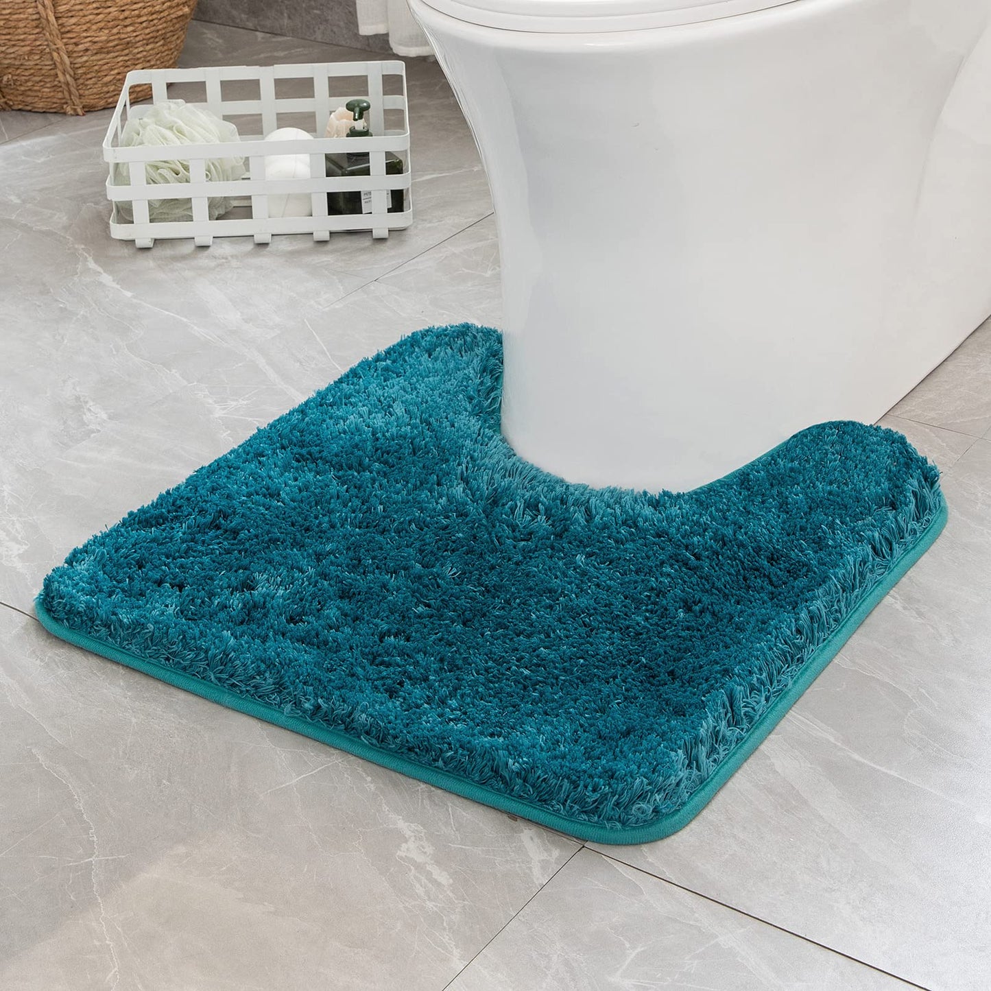 MIULEE Teal Toilet Rugs U-Shaped,Soft Absorbent Microfiber Bathroom Rugs Non Slip Quick Dry Fluffy Contour Bath Mats for Toilet Base Bathroom Floor, Machine Washable, 20x20 Inch