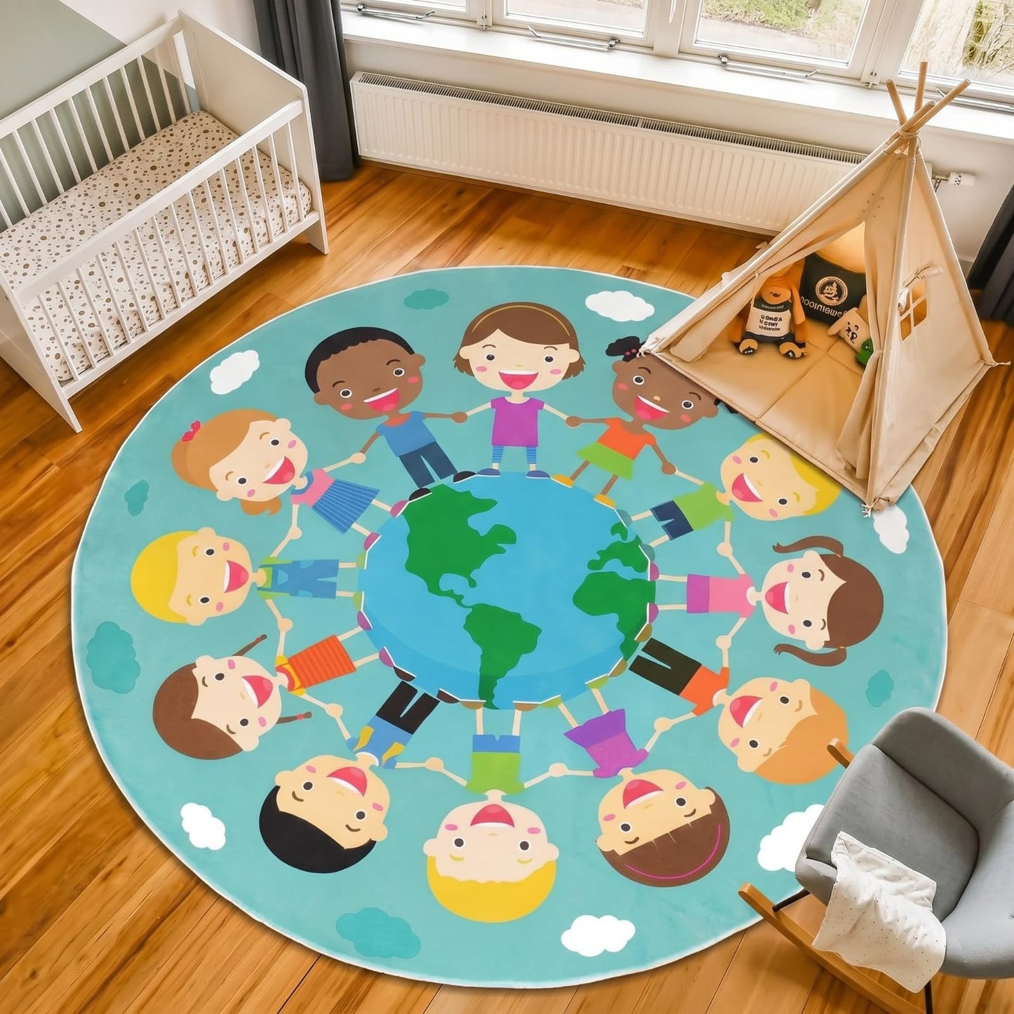 Klyyo Clyro 6 Ft Large Classroom Round Rug Elementary, Classroom Reading Corner Rug Back to School Reading Corner for Preschool Kindergarten Learning Space Playroom Nursery(Children of the World)