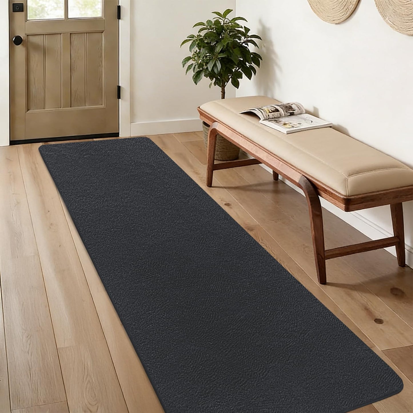 QDUIDU Runner Rugs for Bedroom Living Room, 2x6 Feet Ultra Soft Dark Grey Runner Rug Thickened with Memory-Foam, Solid Modern Minimalist Carpets for Home Decor, Non-Slip and Comfy Bedside Hallway Rug